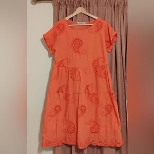 Elegant Orange Paisley Midi Dress made in Italy